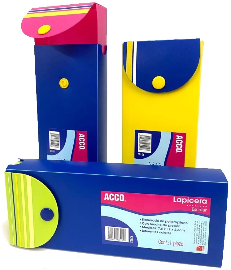 Lapicera Caja Plástica Escolar Colores 19×7.6×2.6 ACCO® P3102 [Pieza]