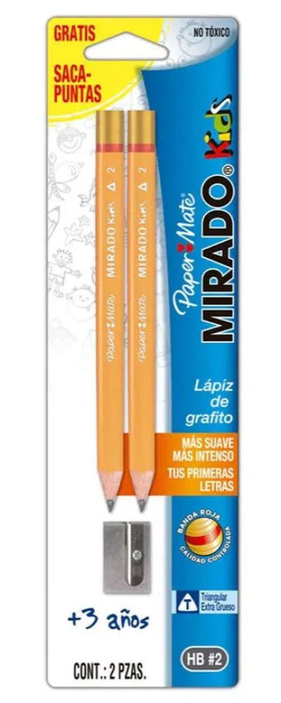 Lápiz EntrenadorTriangula Mirado® Kids c/Sacapuntas Nº2 Amarillo c/2 PaperMate® LA1177 [Paquete]