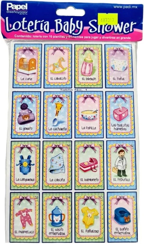 Lotería Baby Shower 54 cartas c/10 Tablas 13×20.5cm Padi® 896 [Bolsa]