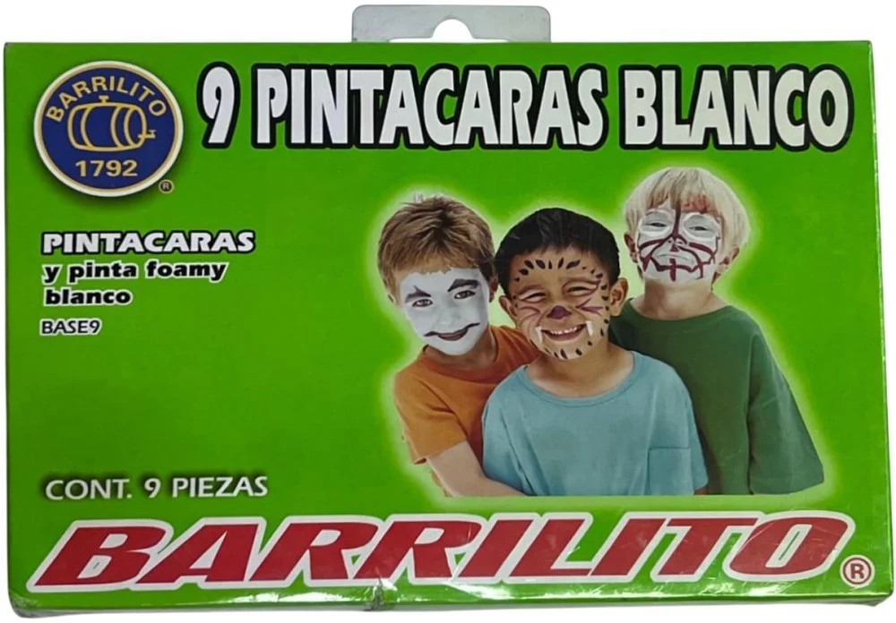 Maquillaje Pinta-Caritas Crayón para Cara/Foamy c/9 Blanco Barrilito® BASE9 [Caja]