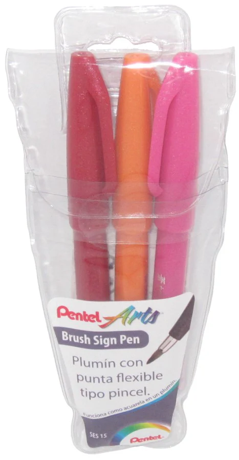 Marcador base Agua Brush Sign Pen Rojo,Naran,Rosa Est.c/3 Proesa® SES15C-BFP-EST [Estuche]