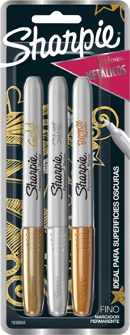 Marcador Permanente Sharpie Metallic Fino Oro,Plata,Bronc c/3 Sharpie® 1858004 [Paquete]