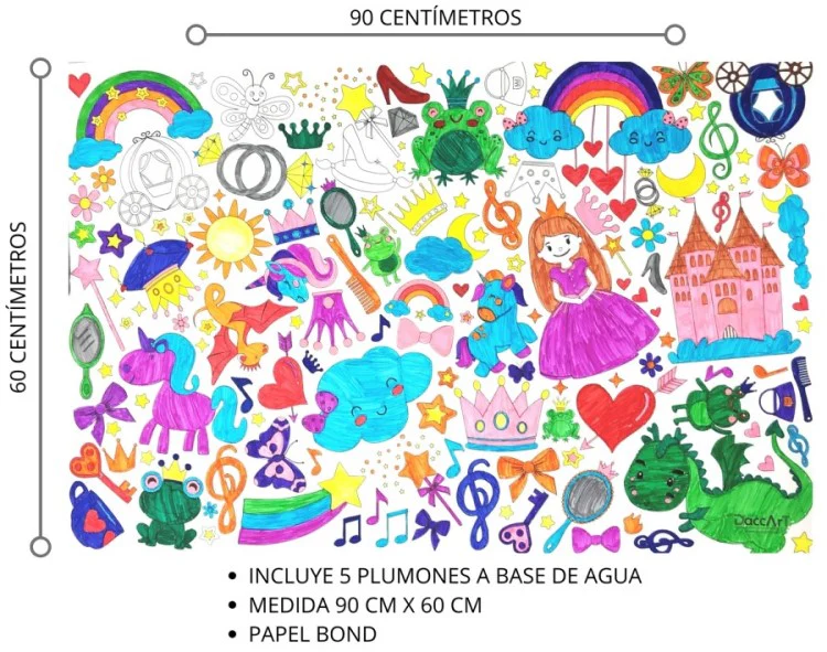 Material Didáctico Cartel p/Colorear Gigante Princesas 90×60cm DaccArT® [Pieza] - Image 2