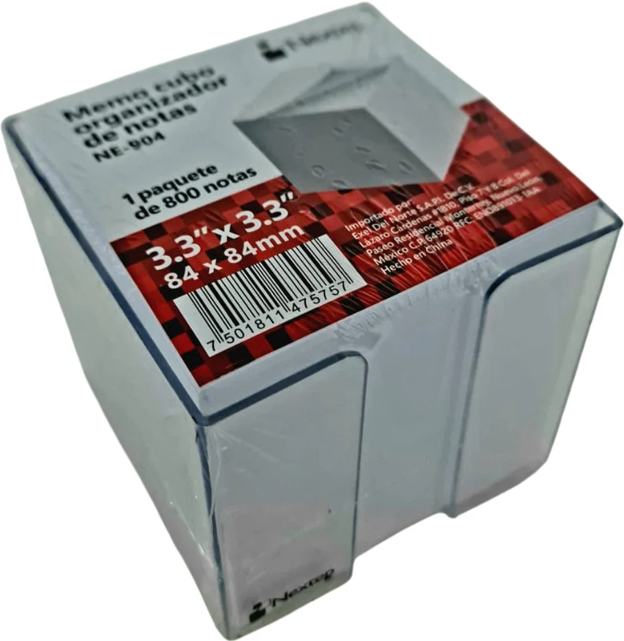 Memo Cubo Organizador plástico c/800 notas Blanco 3.3×3.3" Nextep® NE-904 [Pieza]