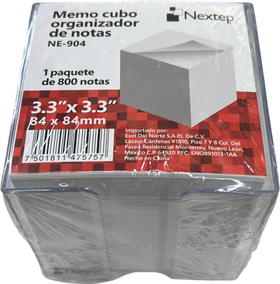 Memo Cubo Organizador plástico c/800 notas Blanco 3.3×3.3" Nextep® NE-904 [Pieza] - Image 2