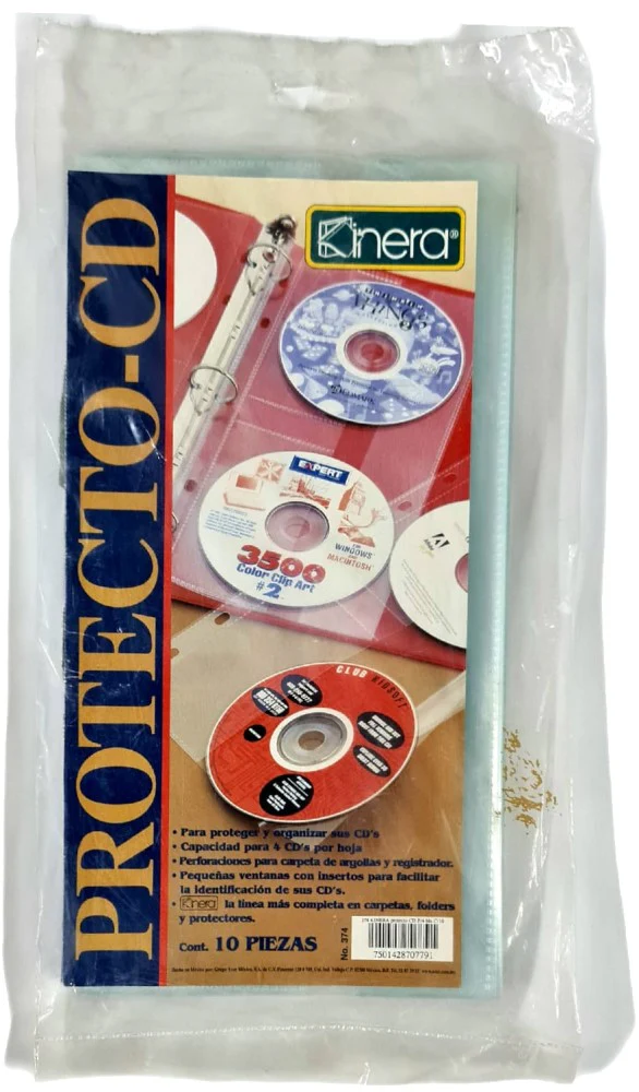 Mica Protectora p/carpeta 3 perforaciones 4 CD×Hoja c/10 Translúcido Carta Kinera® 374 [Bolsa]