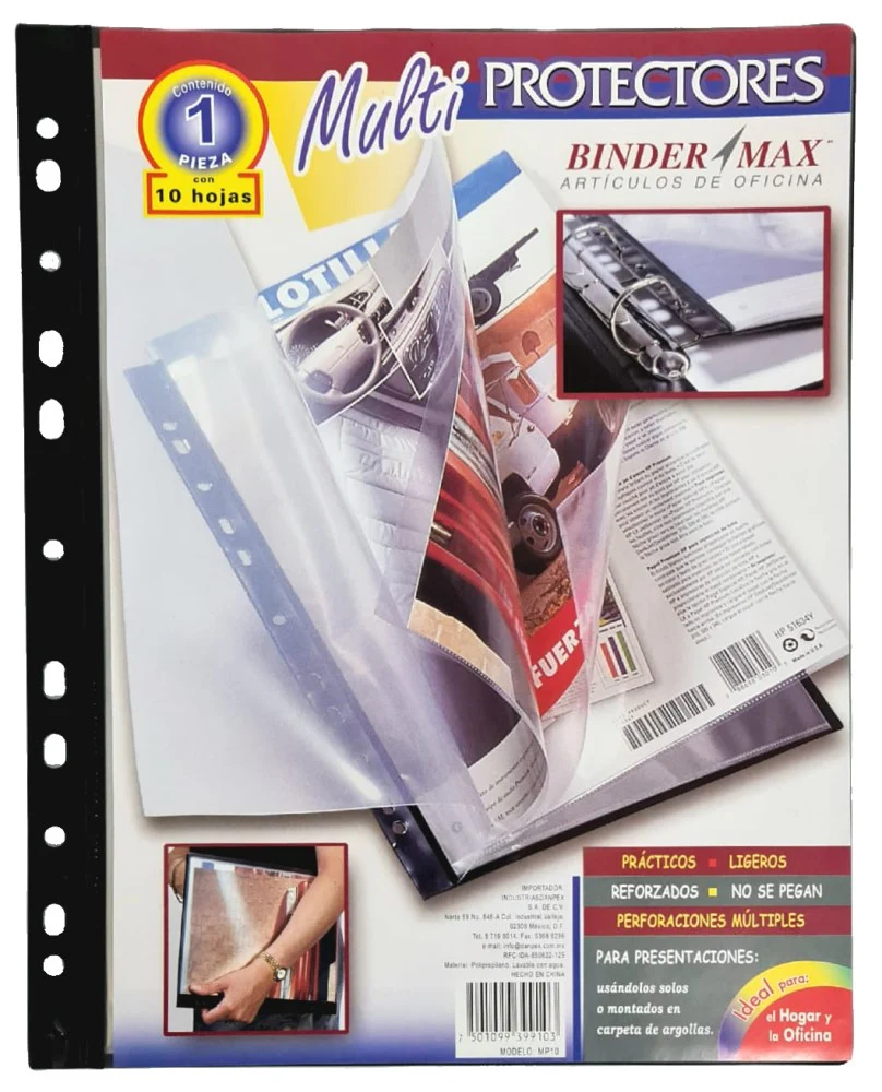 Mica Protectora p/carpeta 3 perforaciones c/10 Transparente Carta Danpex® MP-10 [Pieza]