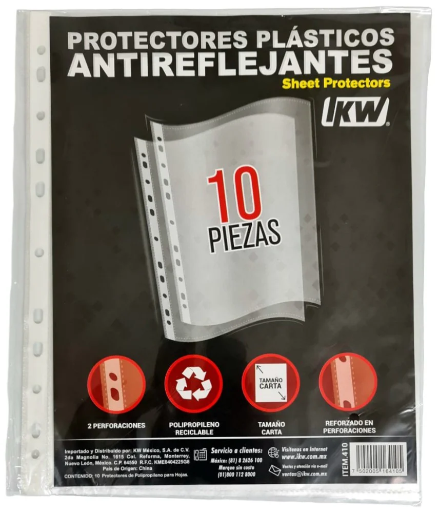Mica Protectora p/carpeta 3 perforaciones c/10 Transparente Carta IKW® 410 [Bolsa]