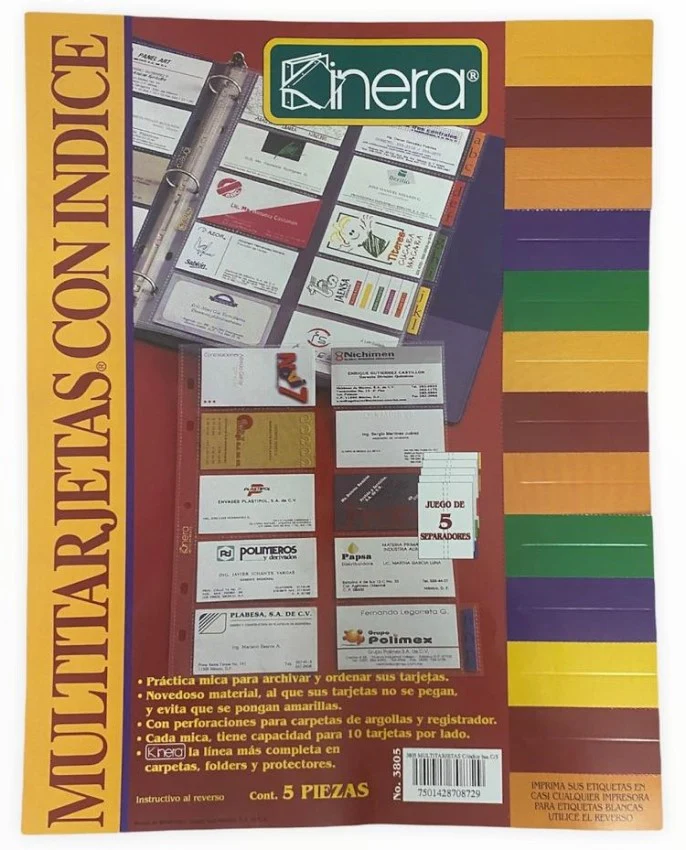Mica Protectora Tarjetas p/20 Tarjetas c/Indice c/5 Translúcido Carta Kinera® 3805 [Pieza] - Image 4