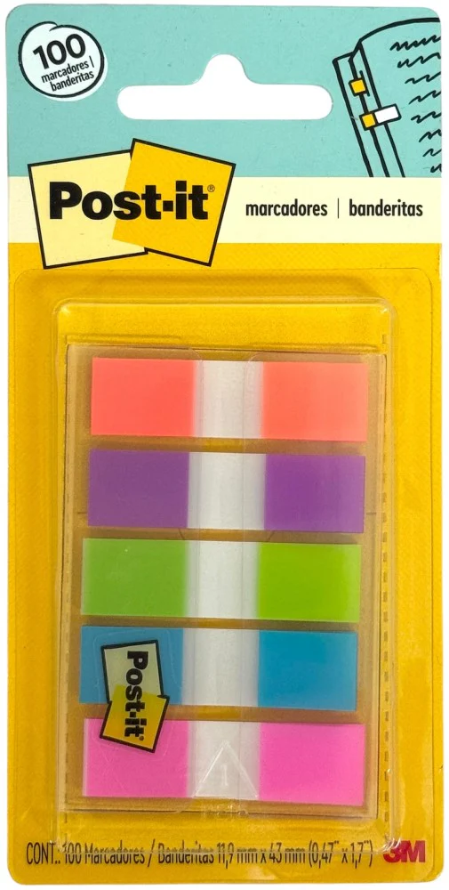 Notas Adhesivas (bandera) Post-It® Mini c/100 Colores Neón(5) .5×1.7" 3M® 683-5CB [Pieza]