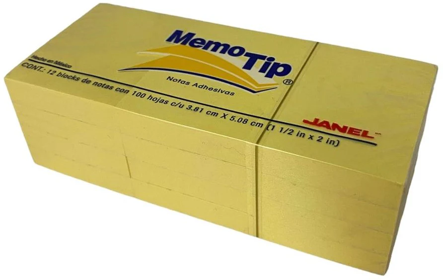 Notas Adhesivas Memotip 53 12 Bloc.c/100h 1200h Amarillo 1.5×2" Janel® [Pieza]