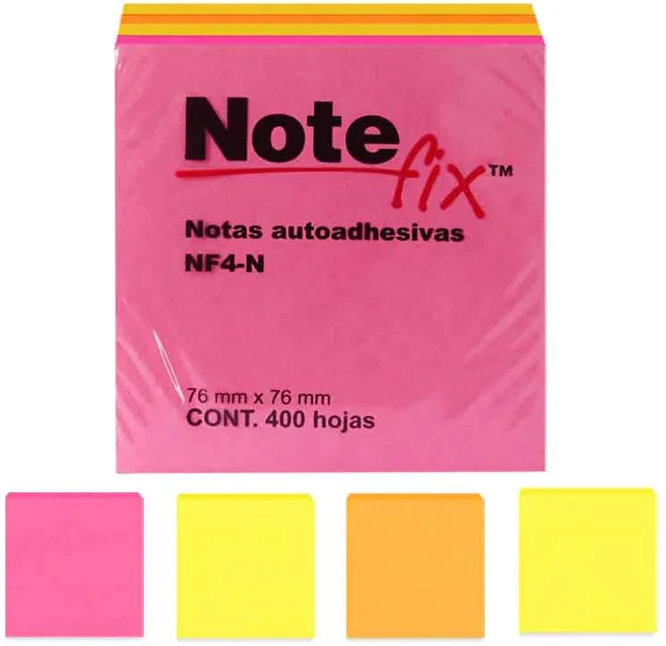 Notas Adhesivas Notefix® 4 Block c/100h 400hj Colores Neón 3×3" 3M® NF4-N [Paquete] - Image 2