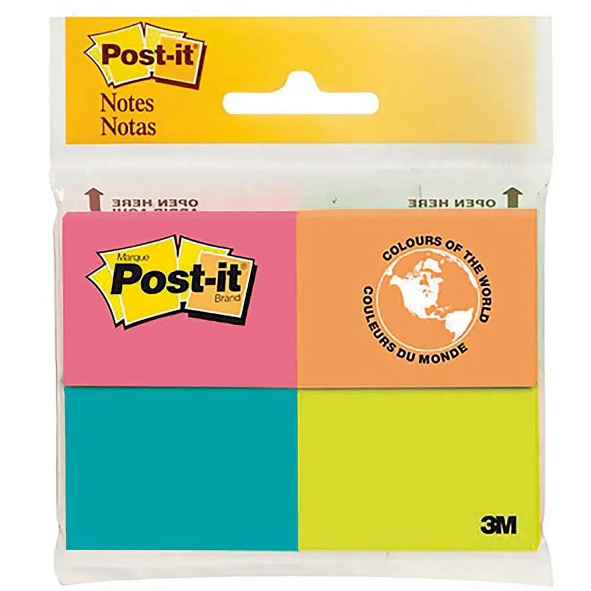 Notas Adhesivas Post-It® 4 Block c/50 hjs 200hj Colores Neón 1.5×2" 3M® 653-4AF [Paquete]