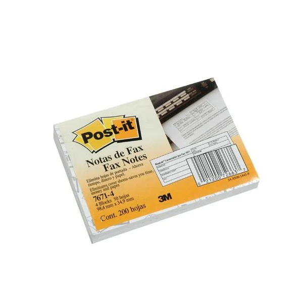 Notas Adhesivas Post-It® 4 Block c/50 hjs 200hj Mensaje Fax 4×1.4" 3M® 7671-4 [Paquete]