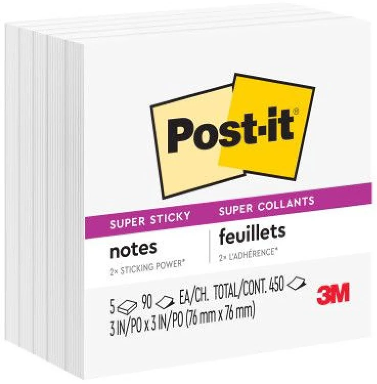 Notas Adhesivas Post-it® 5 Block c/90 hj 450hj Blanco 3×3" 3M® 654-5SSW [Paquete]