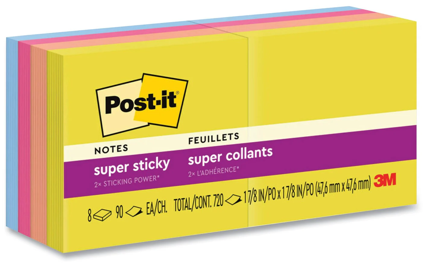 Notas Adhesivas SúperStic Post-it® 8 Block c/90 hjs 720hj Colores Summer4 2×2" 3M® 622-8SSJOY [Paquete]