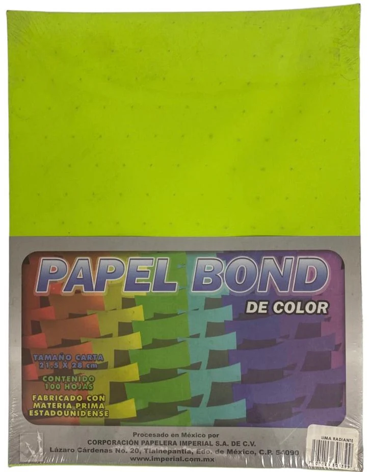 Papel Bond Color c/100 75g Lima Radiante Carta Imperial® [Cien hojas]