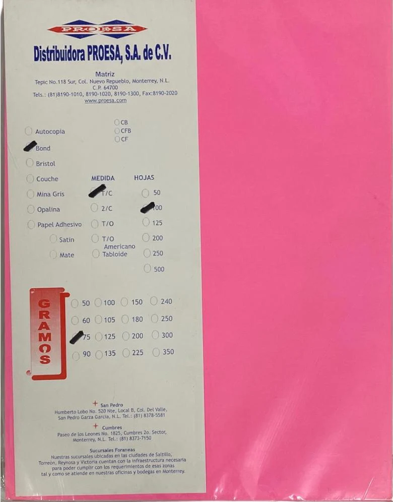 Papel Bond Color c/100 Colores Neón(5) Carta 75g Proesa® [Cien hojas] - Image 2
