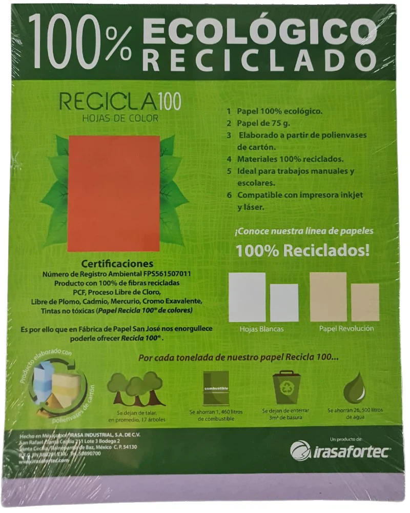 Papel Bond Color  Carta Recicla 100 Irasa® [Cien hojas/Paquete/Resma] - Image 10