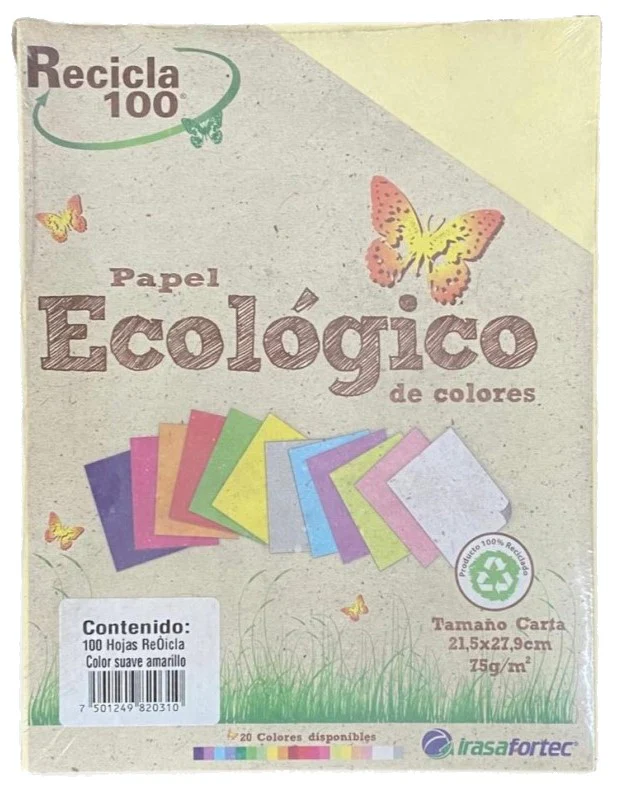 Papel Bond Color  Carta Recicla 100 Irasa® [Cien hojas/Paquete/Resma] - Image 2