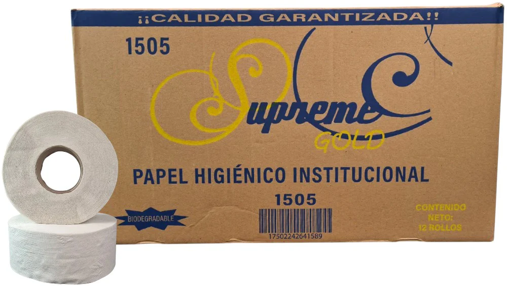 Papel Higiénico Jr. Gold Hoja Doble c/12 Rollos 150m×8.2cm Supreme® 1505 [Caja]