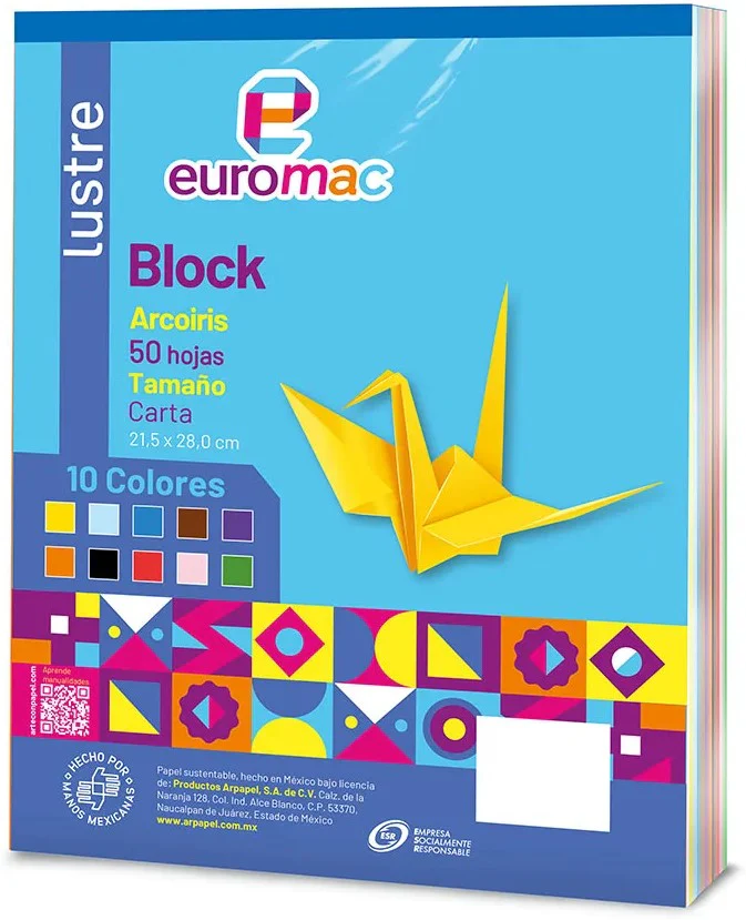 Papel Lustrina Block Arcoíris c/50 Colores (10) Carta euromac® EL0102 [Bloque]