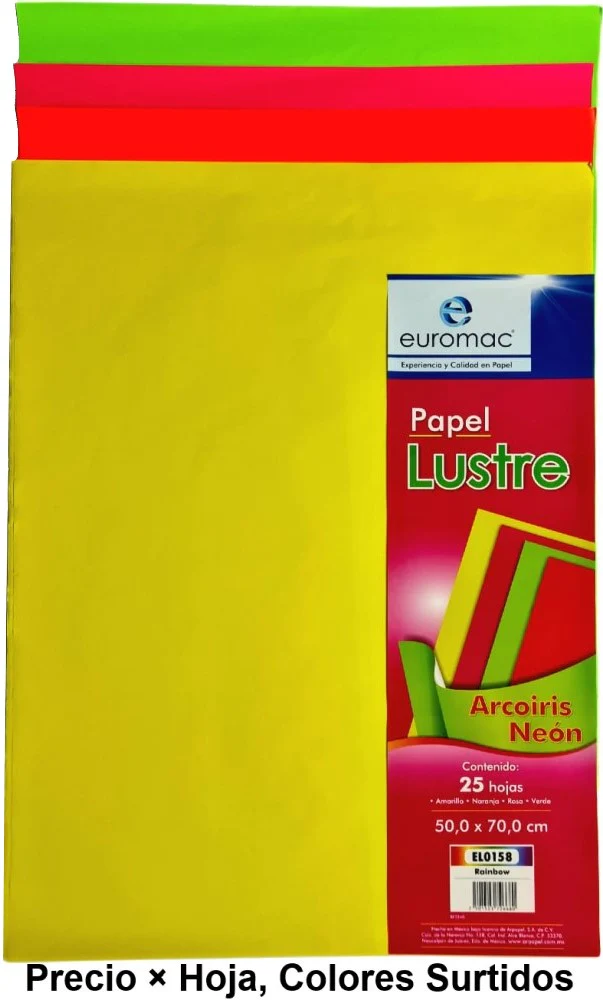 Papel Lustrina Eurolustre Arcoiris Neón-4 50×70 70g euromac® EL0158 [Hoja]