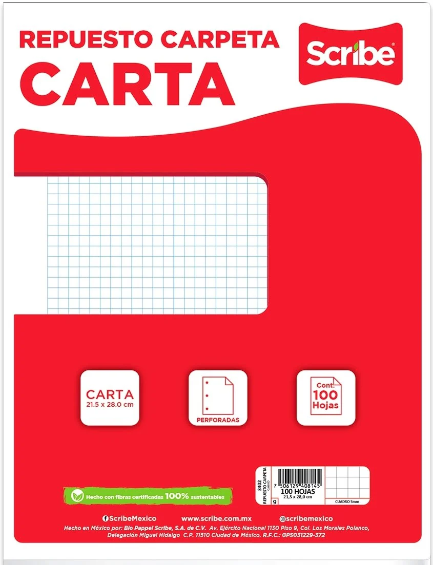 Papel p/Carpeta 100 hojas Carta 3 perforaciones Scribe® [Paquete] - Image 2