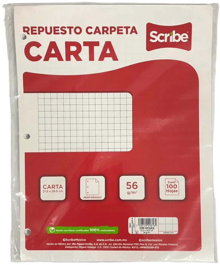 Papel p/Carpeta 100 hojas Carta 3 perforaciones Scribe® [Paquete] - Image 3