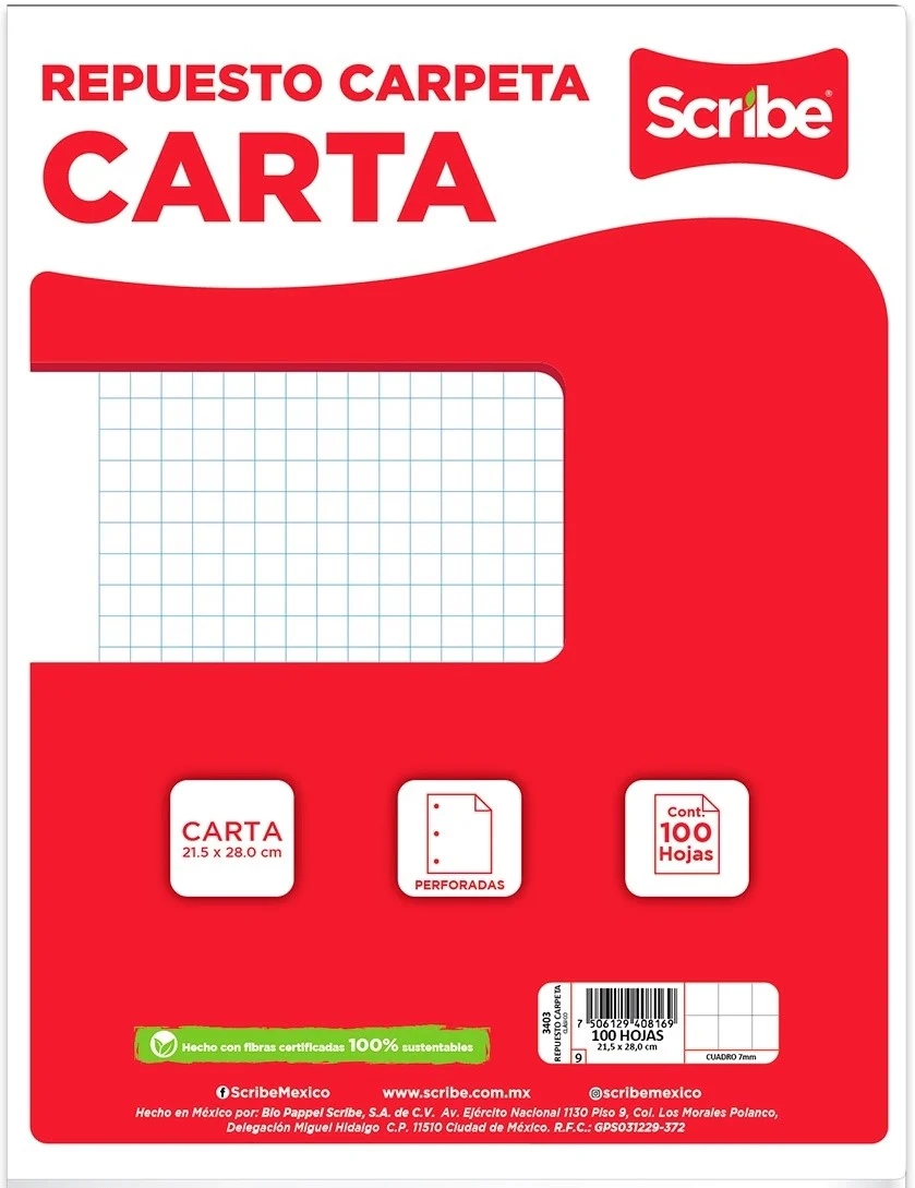 Papel p/Carpeta 100 hojas Carta 3 perforaciones Scribe® [Paquete] - Image 4