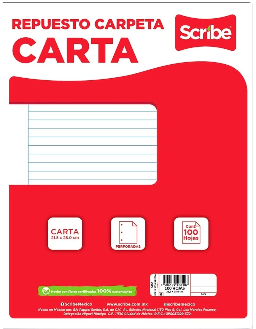 Papel p/Carpeta 100 hojas Carta 3 perforaciones Scribe® [Paquete] - Image 5
