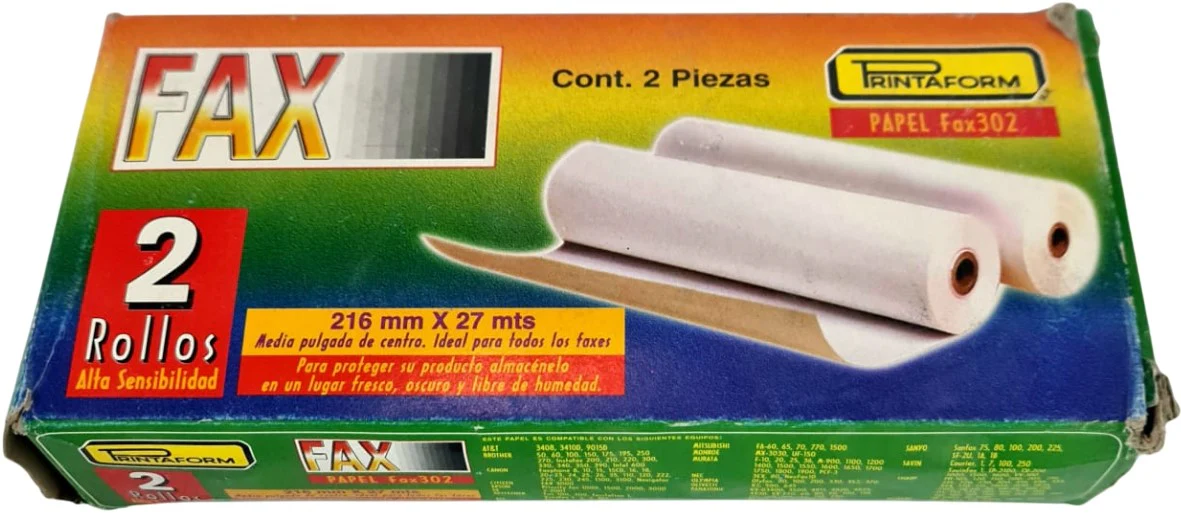 Papel para Fax Térmico c/2 Rollos .216×27m Printaform® Fax302 [Caja] - Image 2
