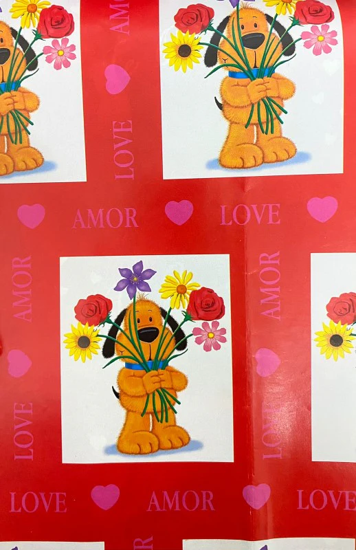 Papel Regalo San Valentin Perrito con flores c/25 50×70cm granmark® 1347 [Paquete]
