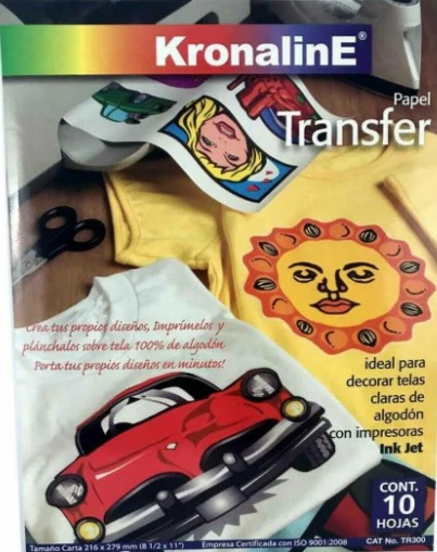Papel Transfer p/Planchar c/10 Telas Claras Carta KronalinE® TR300 [Paquete]