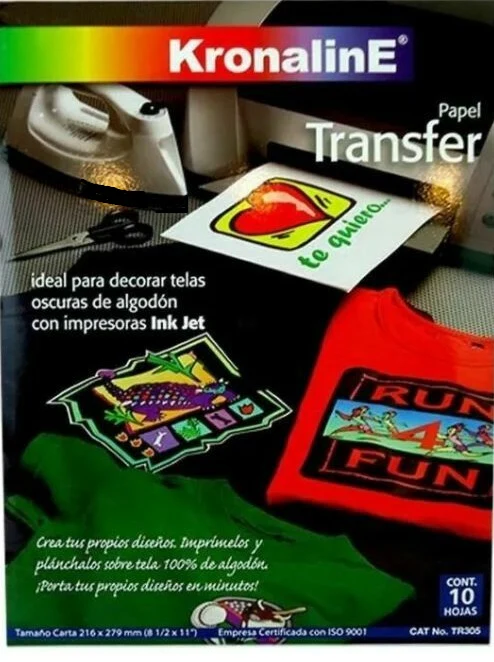 Papel Transfer p/Planchar c/10 Telas Obscuras Carta KronalinE® TR305 [Paquete]