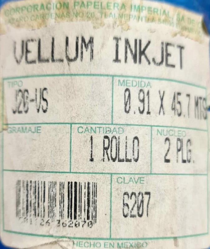 Papel Vegetal Rollo Vellum InkJet 90/95 g/m² N/2" .91×45.7m Imperial® 6207 J20-VS [Rollo]