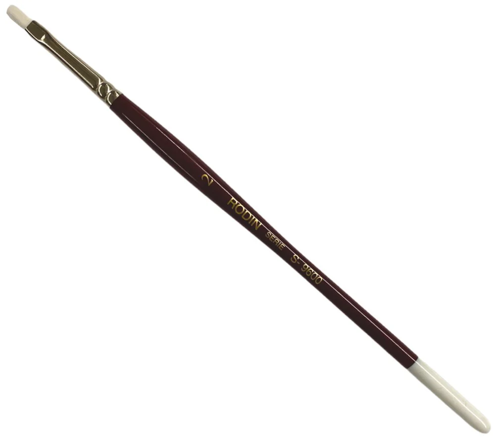 Pincel p/Acrílico 9600 Plano pelo Sintético #2 Rojo-Blanco Corto Rodin® 9600-2 [Pieza]