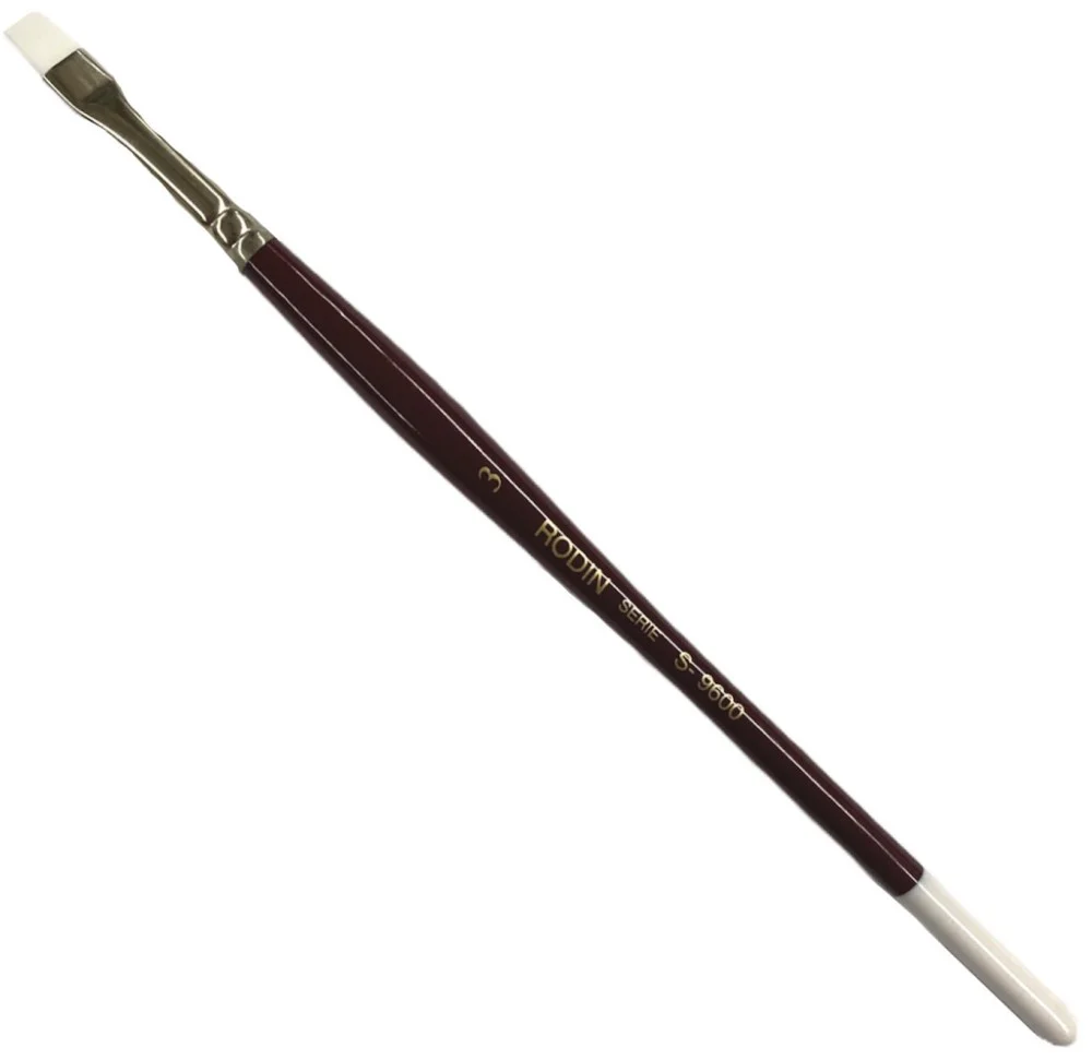 Pincel p/Acrílico 9600 Plano pelo Sintético #3 Rojo-Blanco Corto Rodin® 9600-3 [Pieza]