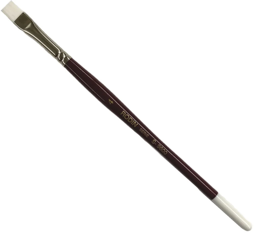 Pincel p/Acrílico 9600 Plano pelo Sintético #4 Rojo-Blanco Corto Rodin® 9600-4 [Pieza]