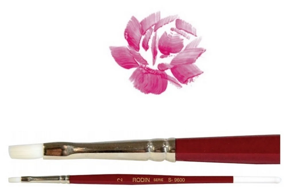 Pincel p/Acrílico 9600 Plano pelo Sintético #5 Rojo-Blanco Corto Rodin® 9600-5 [Pieza]