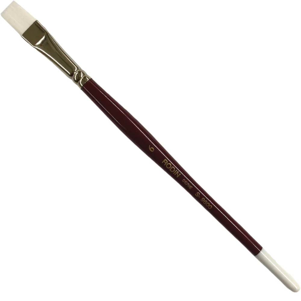 Pincel p/Acrílico 9600 Plano pelo Sintético #6 Rojo-Blanco Corto Rodin® 9600-6 [Pieza]