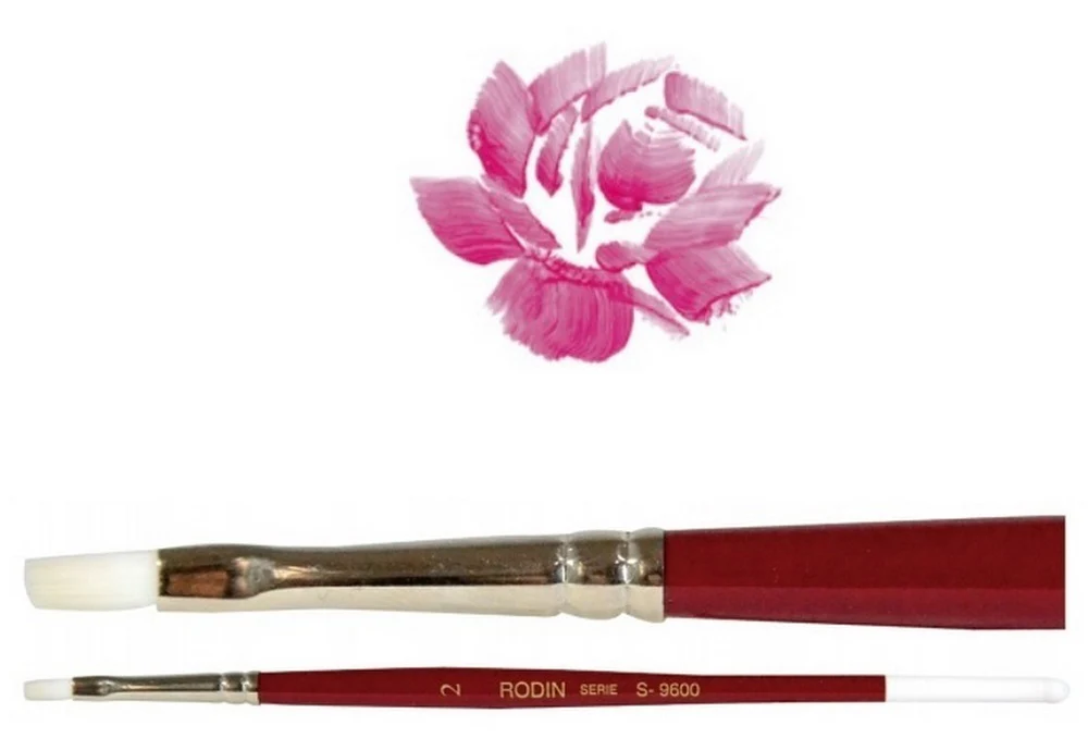 Pincel p/Acrílico 9600 Plano pelo Sintético #6 Rojo-Blanco Corto Rodin® 9600-6 [Pieza] - Image 2