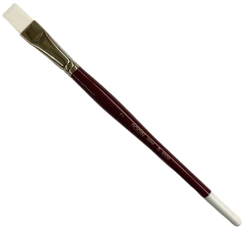 Pincel p/Acrílico 9600 Plano pelo Sintético #7 Rojo-Blanco Corto Rodin® 9600-7 [Pieza]