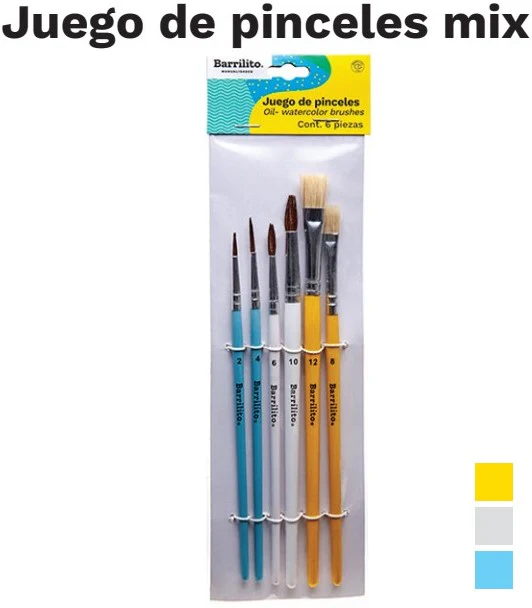 Pincel p/Acuarela/OleoKit c/6 Madera Barrilito® KOA6 [Kit (Conjunto piezas]