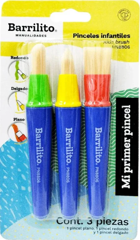 Pincel p/Manualidades Preescolar 3 Puntas c/3 Barrilito® PN8806 [Kit (Conjunto piezas]