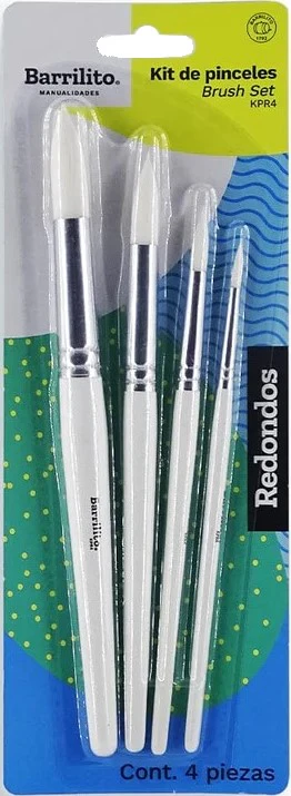 Pincel p/Manualidades Redondo Kit c/4 Barrilito® KPR4 [Kit (Conjunto piezas]