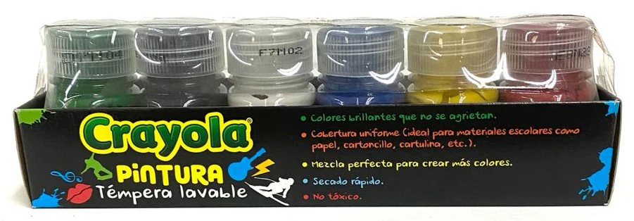 Pintura Témpera Crayola Lavable Básicos 25ml Colores (6) Est.c/6 Crayola® 542101 [Estuche] - Image 3
