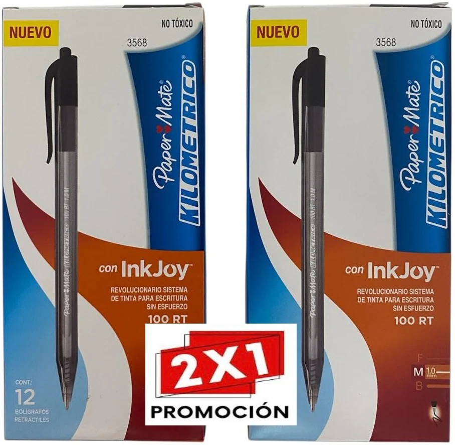 Promo2×1 Bolígrafo Retrác Kilométrico 100 Caja/12 Negro 1.0mm PaperMate® [Caja]