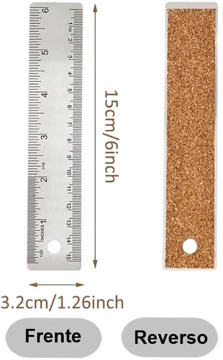 Regla Acero Inoxidable Base c/Corcho cm y pulgas 15cm Rihan® TY-615 [Pieza] - Image 2