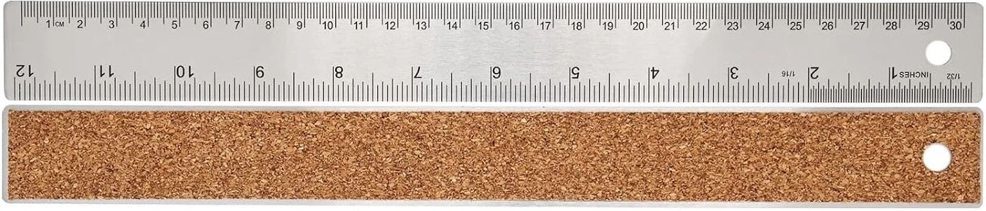 Regla Acero Inoxidable Base c/Corcho cm y pulgas 30cm Rihan® TY-630 [Pieza]